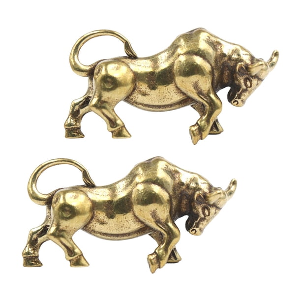 2 uds llavero colgante de buey de latón, dijes de llavero de toro, manualidades de dijes para mochila, estatua de buey de latón con adorno de toro