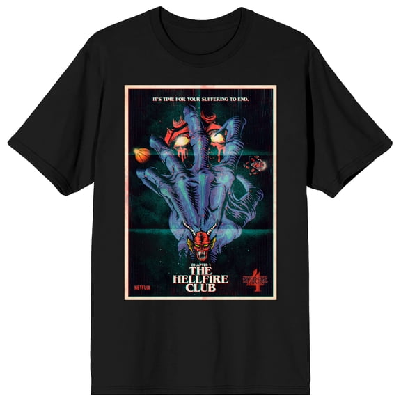 Stranger Things Chapter 1 Poster Design With Hellfire Club Men’s Black Short Sleeve Tee-6XL