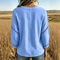 thumbnail image 5 of thefmos Women Plus Size Fall Winter V Neck 3/4 Sleeve Eyelet Casual Blouses Loose Pullover Tops Solid Dressy Tunic Tee, Blue XL, 5 of 5