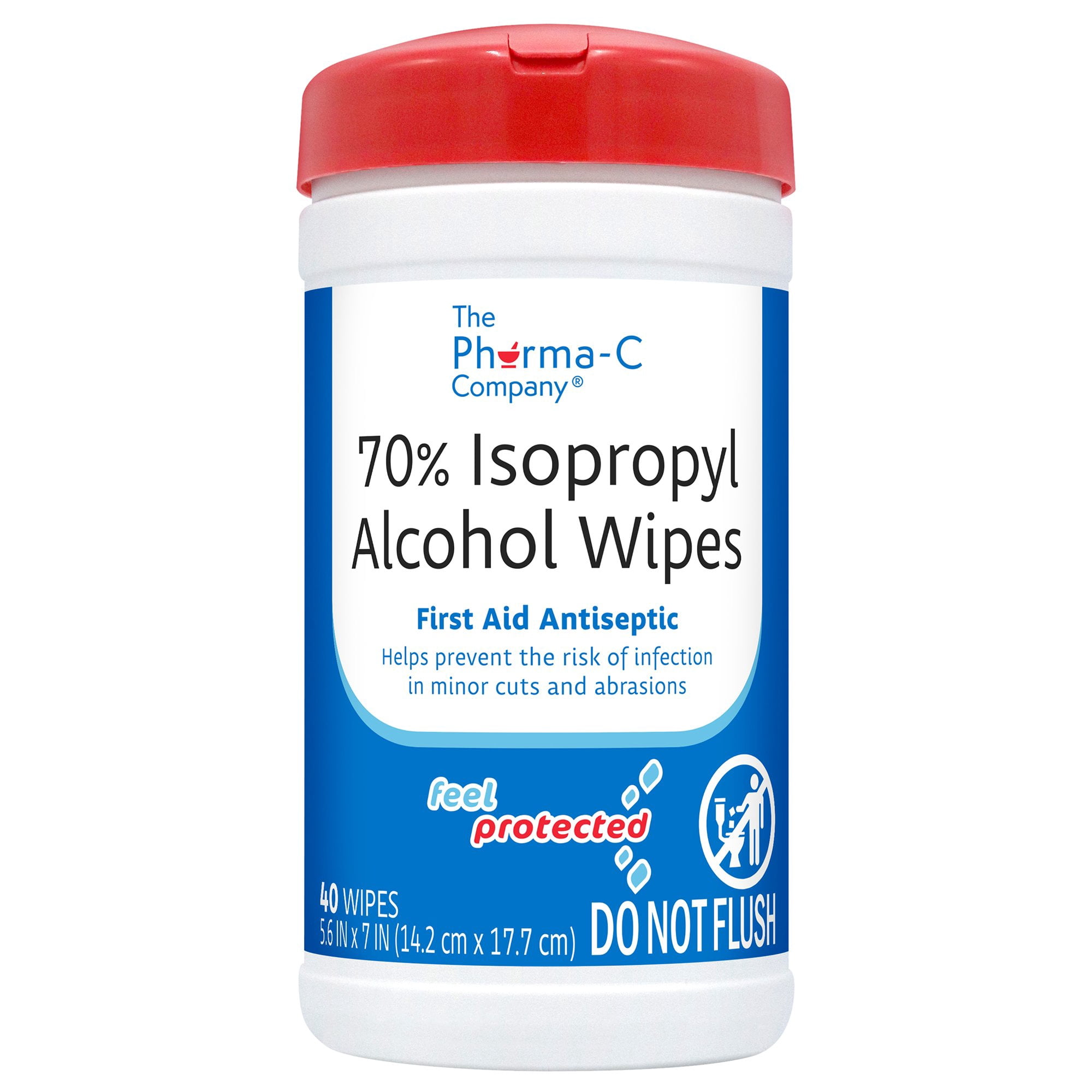 Pharma-C-Wipes 70% Isopropyl Alcohol Wipe, Antiseptic Skin Wipe, 5.6 Inches x 7 Inches, 40 Wipes per Canister, 6 Canisters