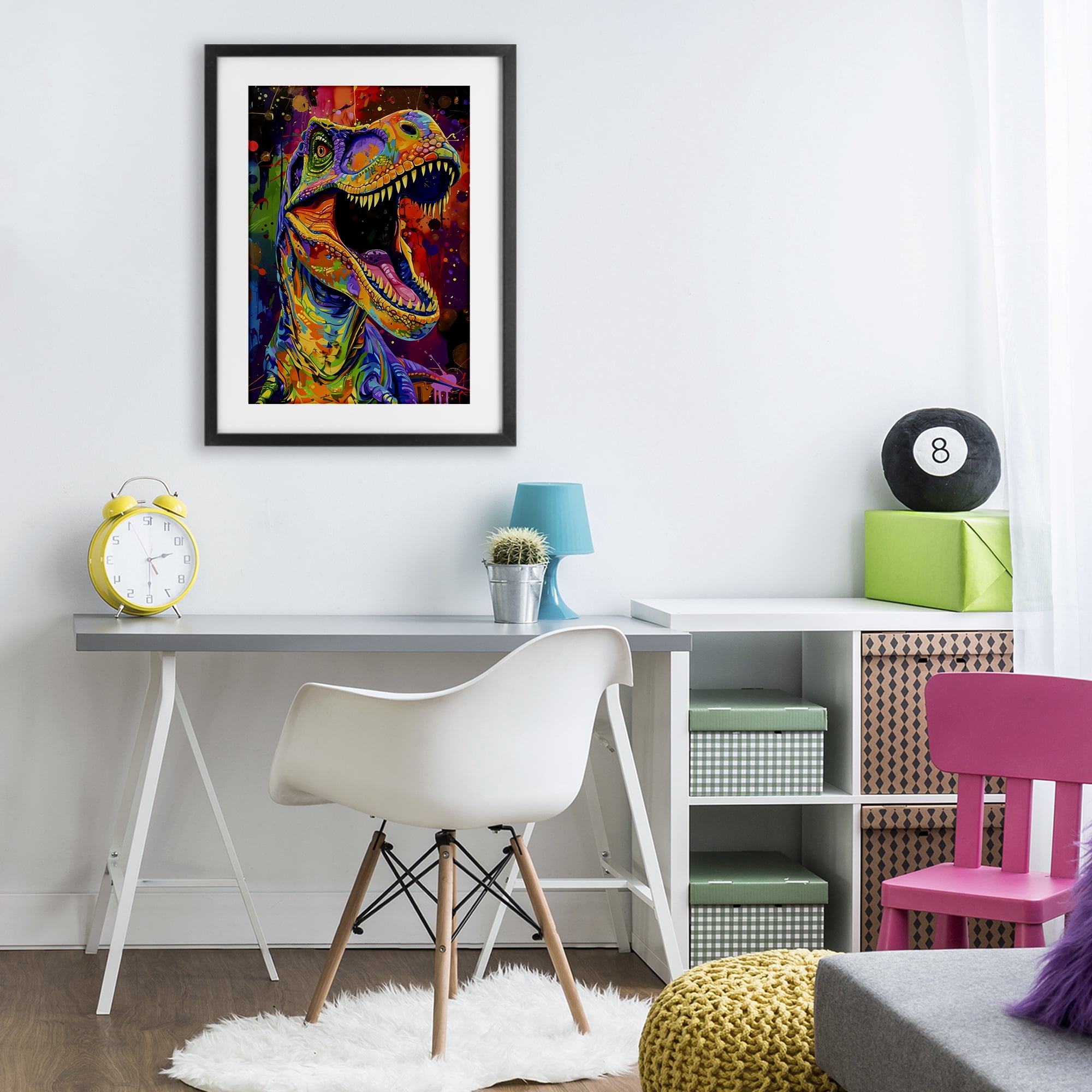 Stupell Industries Paint Splatter Urban T-Rex Black Framed Print Under Glass, design by Creative Studio