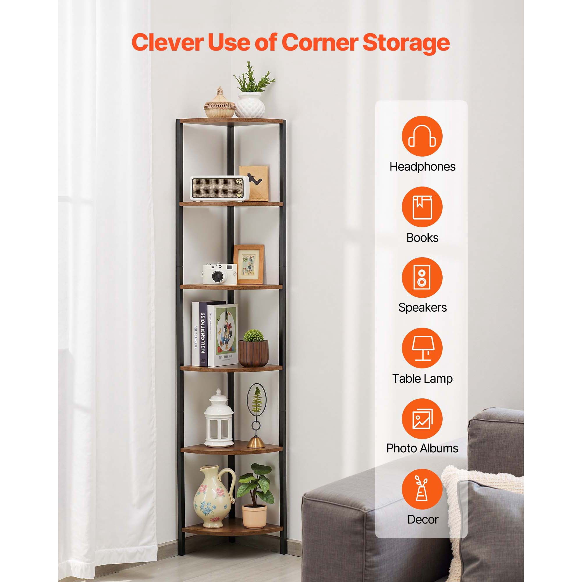 KFFKFF 6-Tier Corner Shelf with LED Lighting, 68" Tall Storage Unit for Collectibles, Display Shelf with Adjustable Multi-Color Lights Controlled by Remote or App for Bedroom, Living Room, or Office