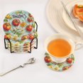 thumbnail image 3 of Yayeee 6 PCS Drink Coasters with Holder Set Woven Absorbent Round Tabletop Hot Pad, Green Tomatoes, 3 of 7