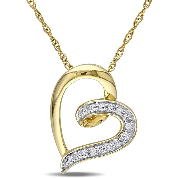 Miabella - Diamond Accent 10kt Yellow Gold Heart Women's Pendant ...