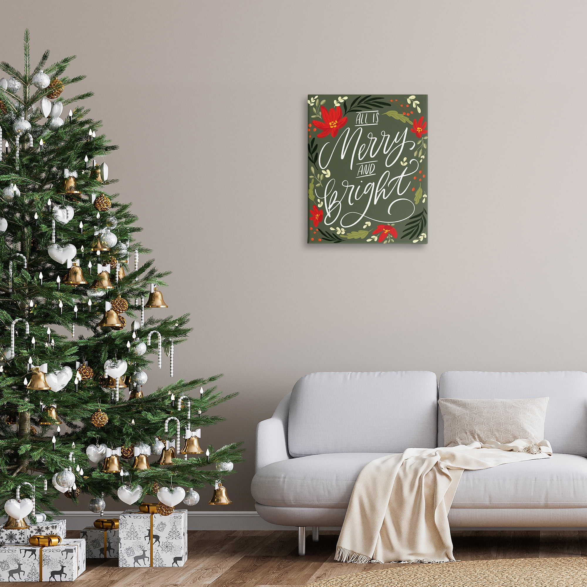 Stupell Industries Floral Merry and Bright Holiday Painting Gallery Wrapped Canvas Art Prints Wall Art, 24 x 30