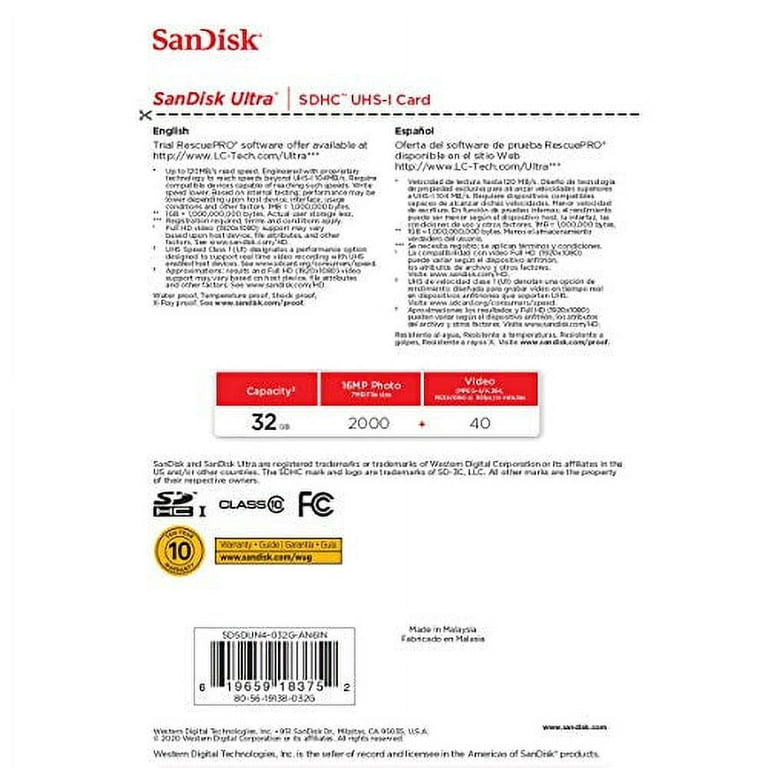 Tarjeta de Memoria 32GB Micro SD Ultra 120MB/S Sandisk – Profoto