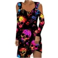 thumbnail image 2 of WXLWZYWL Ladies Evening Dresses Casual Halloween Printed Dress Long Sleeve Strapless Dress Fashion Round Neck Suspender Off Shoulder Dress, 2 of 5