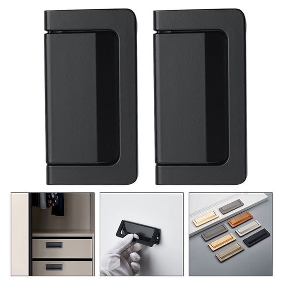 Mobutofu Minimalist Invisible Furniture Pull Handle 2Pcs Black Zinc Alloy for Cabinet