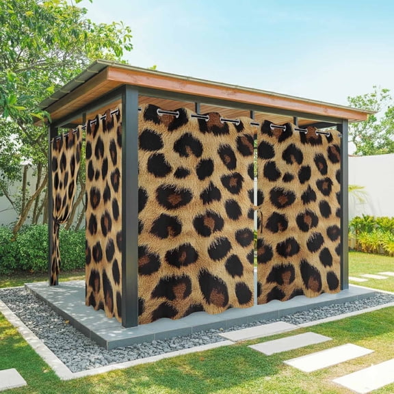 Leopard Print Outdoor Curtains for Patio Waterproof,Windproof Privacy Curtains with Weighted Bottom,Brown Yellow Retro Animal Fur Pattern Outside Drapes for Picnic Garage Yard Cabana 54"x84" 1 Panel