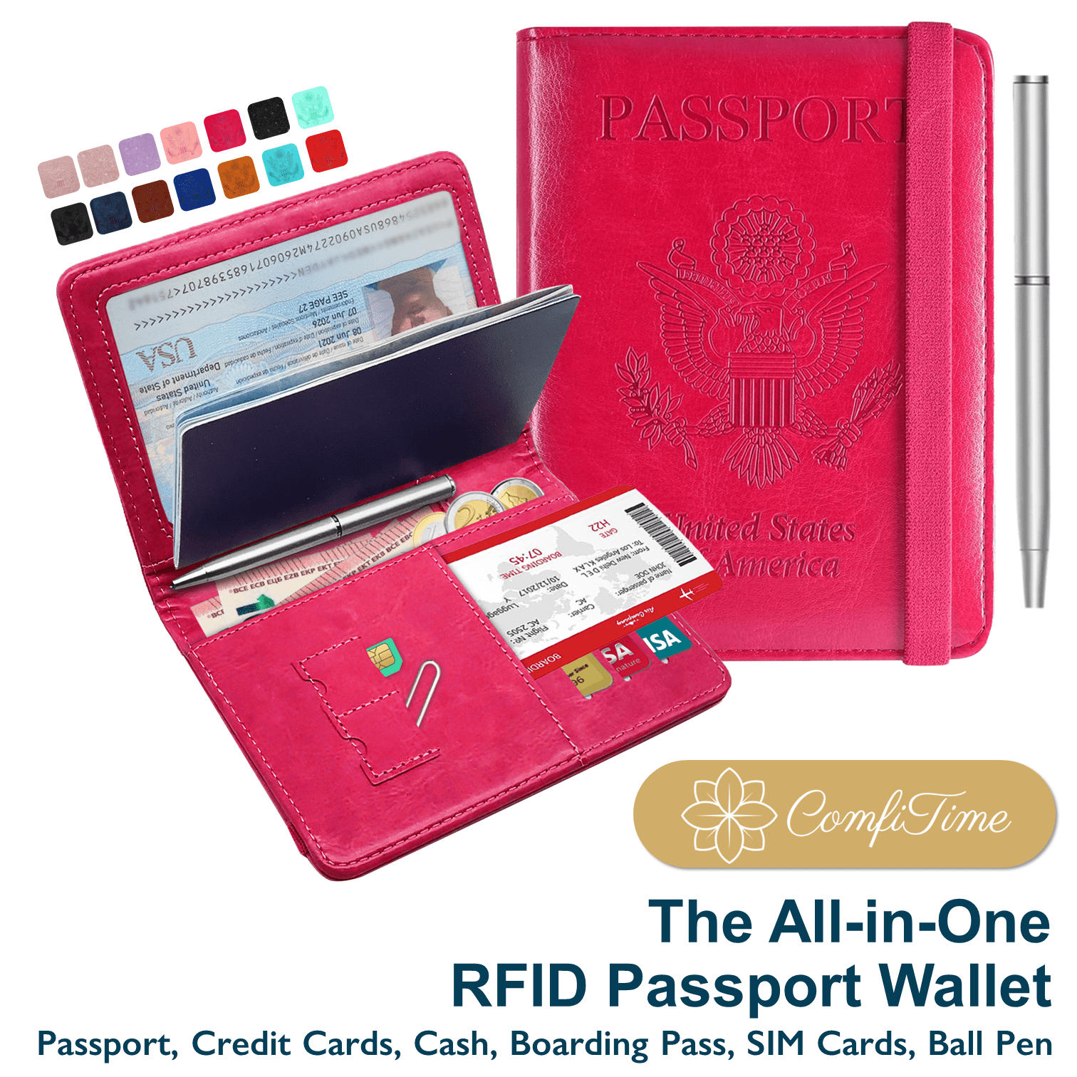 Hollywood kraam Tekstschrijver ComfiTime Passport and Vaccine Card Holder, Waterproof PU Leather Passport  Holder with Vaccine Card Slot, RFID Blocking Passport Wallet Cover Case  with Vaccination Card Protector, Hot Pink - Walmart.com