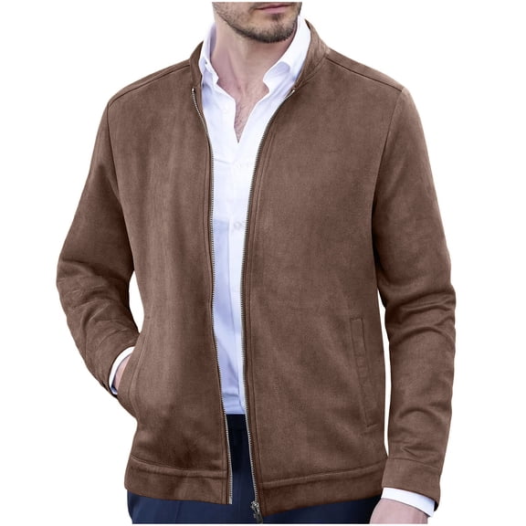 Zpanxa Men's Casual Sport Jacket Hoodless Design Long Sleeve Lightweight Versatile Top for Urban Training and Smart Street Style Coffee XXL