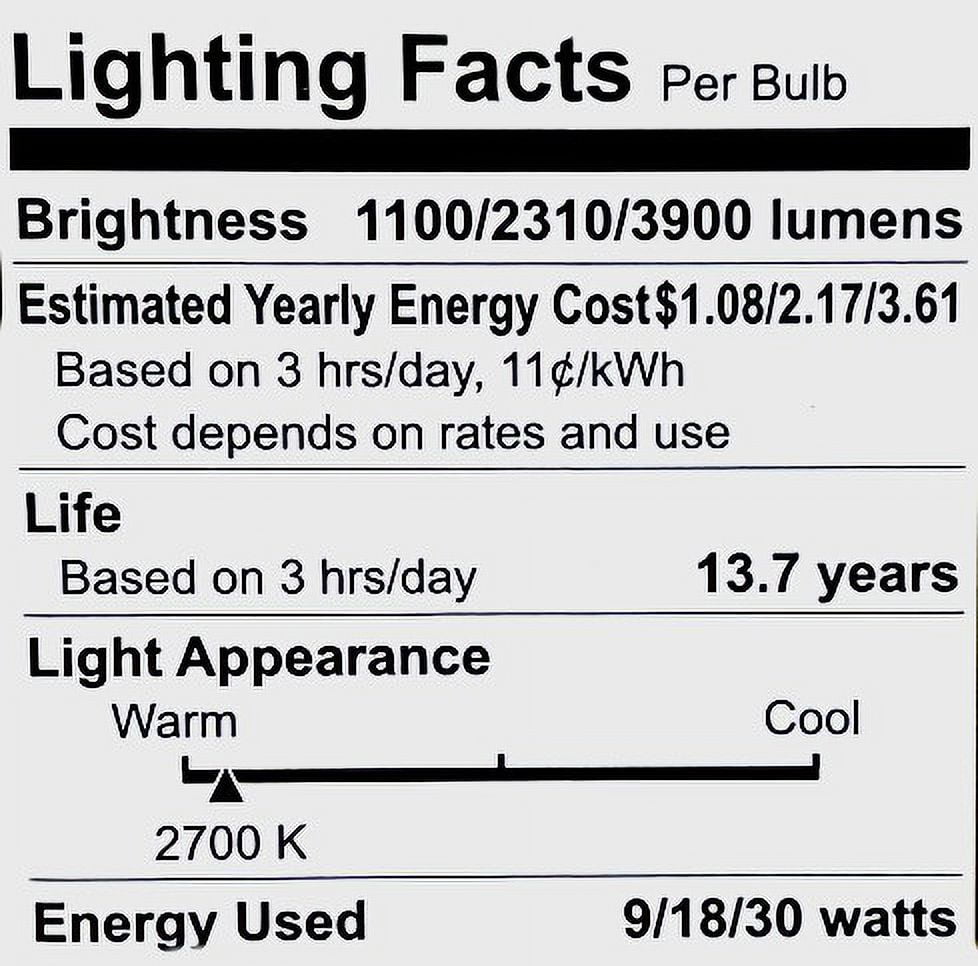 (case of 3 bulbs) Plump GE ultra bright LED 3-way light bulb, 75/150/250 watt replacement, Soft White, 1100/2310/3900 lumens, exceptionally bright LED A23, frost finish, irregular size