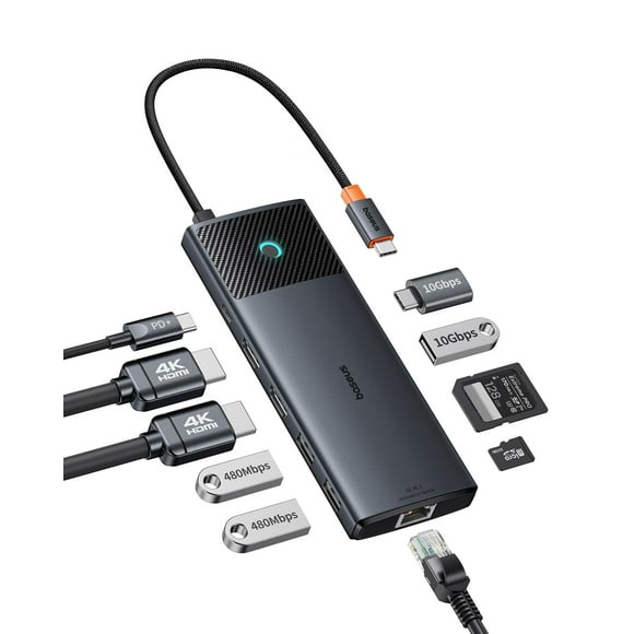 Estación de acoplamiento Baseus con doble monitor de 10 Gbps, 10 en 1, con PD de 100 W