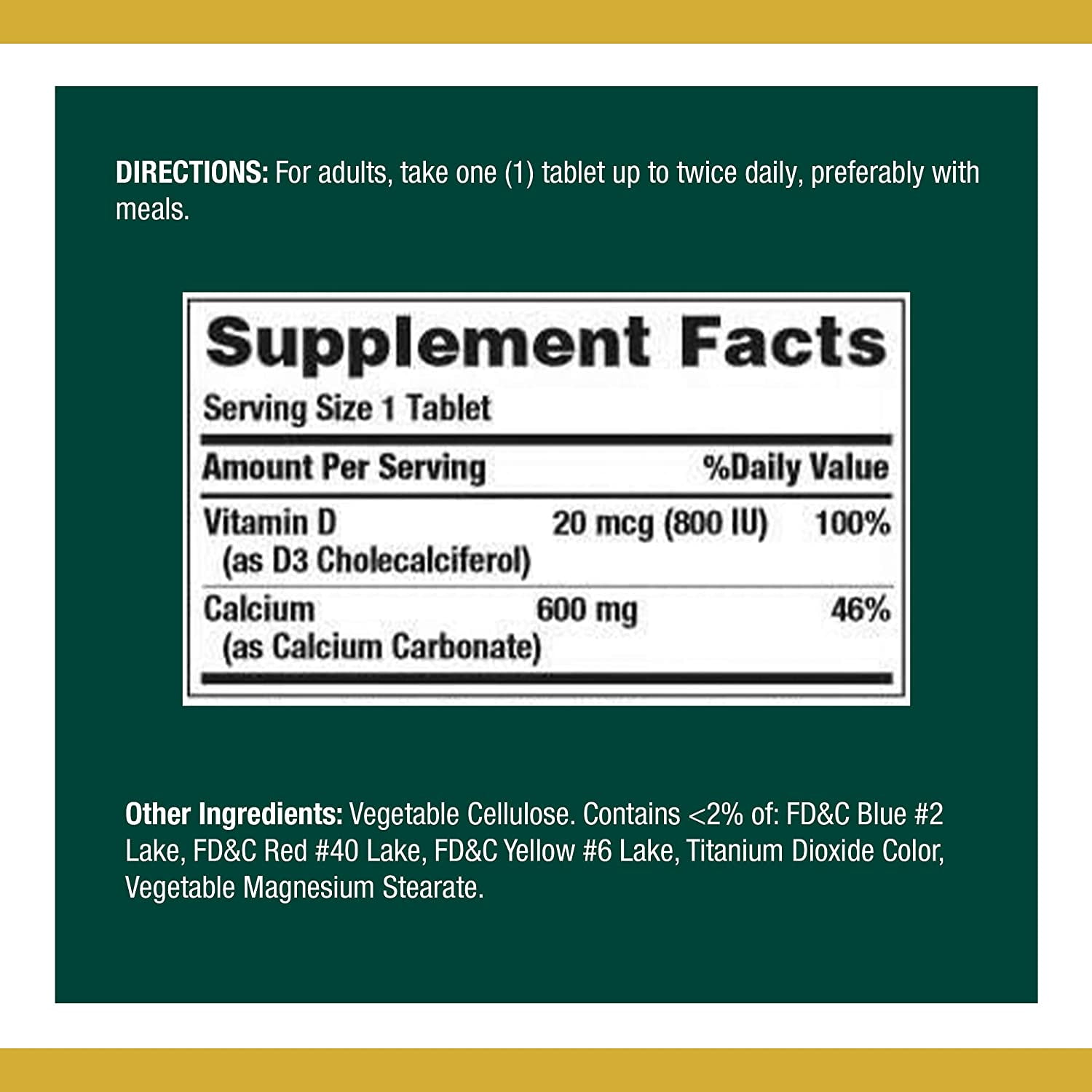 Nature's Bounty Calcium 600 With Vitamin D3 Tablets 250 Tablets