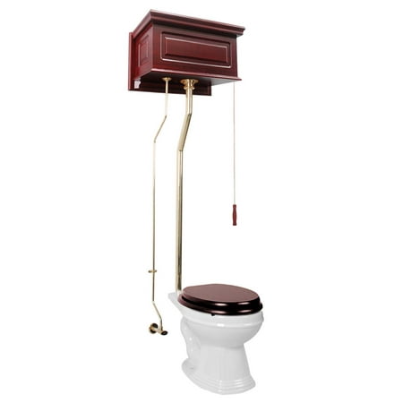Cherry High Tank Pull Chain Toilet with White Elongated Bowl Brass Rear (Best Tall Elongated Toilet)