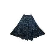 Mogul Women's Maxi Skirt Blue Polka Dots Broomstick Long Retro Skirts