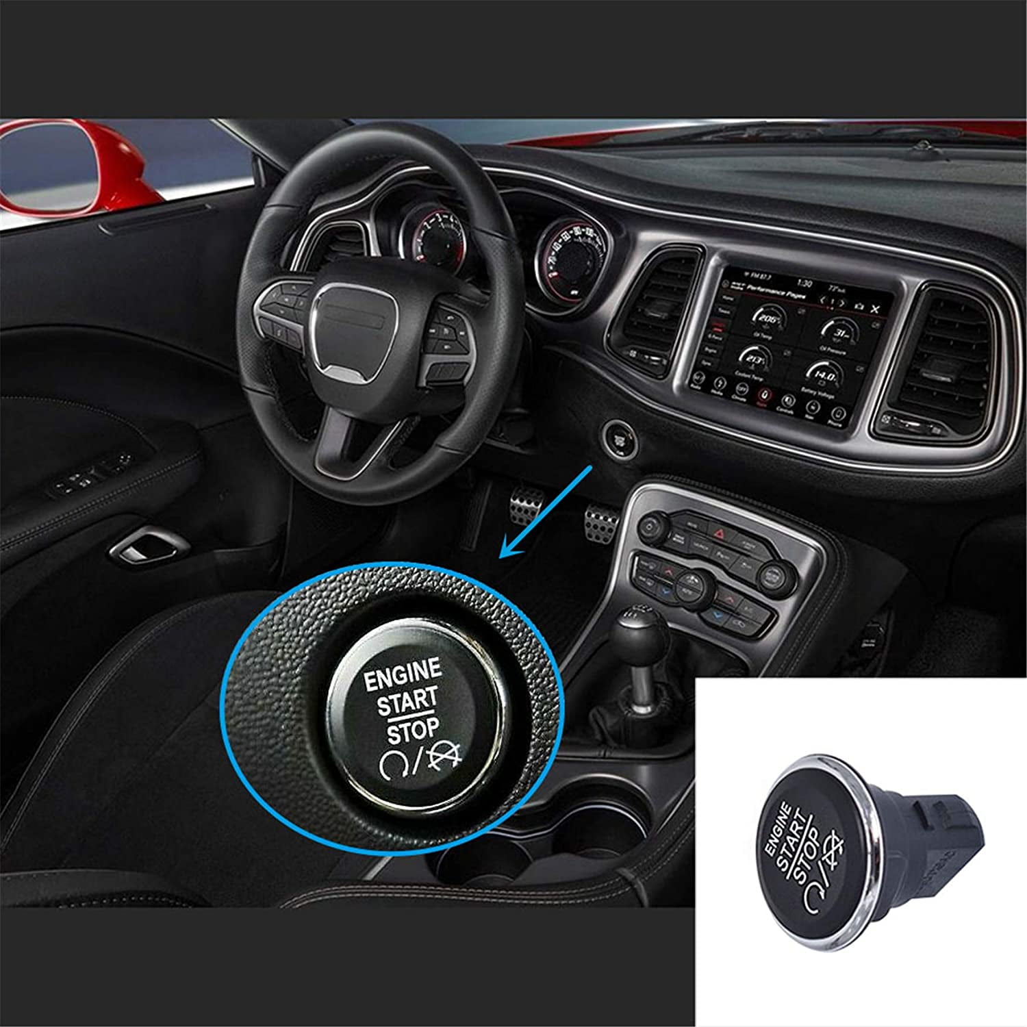 WFLNHB Keyless Go Push To Start Stop Engine Dash Ignition Button Switch Replacement for Chrysler Dodge Commander Grand Cherokee 1FU931X9AC 1FU931X9AB 33370101