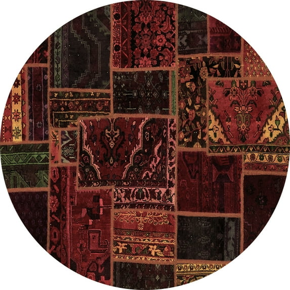 Ahgly Company Indoor Round Patchwork Brown Transitional Area Rugs, 3' Round