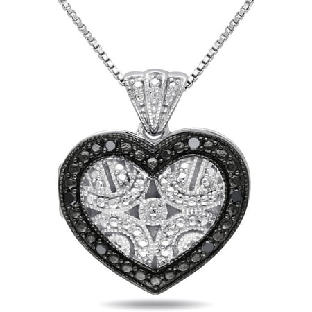 Black Diamond Accent Sterling Silver Heart Locket Pendant, 18