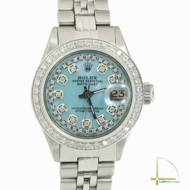 Rolex - Rolex Lady Datejust Steel Ice Blue Diamond Dial & Bezel Jubilee 26mm Watch - Walmart.com
