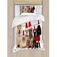 thumbnail image 1 of Dog and Cat Duvet Cover Set Twin Size, Team of Six Pets Wearing Santa Hats Panting, Decorative 2 Piece Bedding Set with 1 Pillow Sham, Charcoal Grey Vermilion Pastel Brown and Cocoa, by Ambesonne, 1 of 3