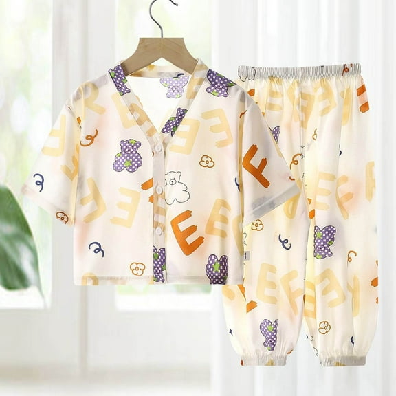 Delliss Pajama Set for Girls Button Down Cotton Kids Sleepwear Nightwear Loungewear Clothes Set 1-14 Years