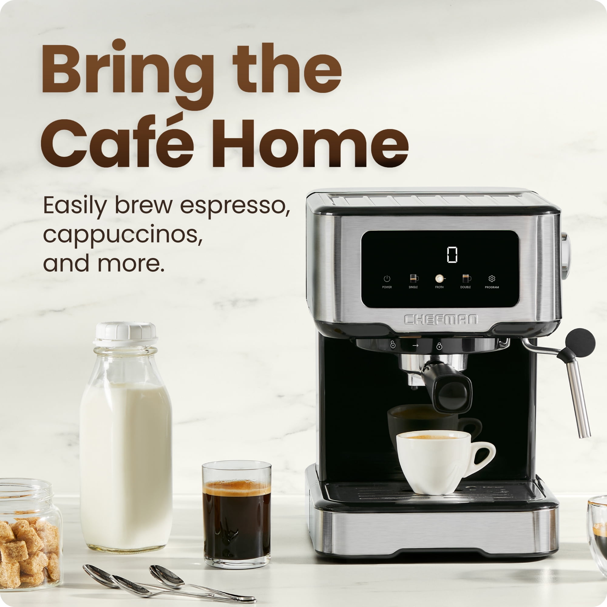 Chefman CraftBrew 15-Bar Espresso Machine w/ Steam Wand and Touch Controls – Stainless Steel, New