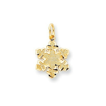 10k Yellow Gold Solid Satin Snowflake Charm Pendant