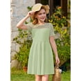 thumbnail image 3 of Vestido Haloumoning para niñas, malla en contraste, manga abullonada, verde claro, 3 of 6