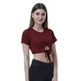 thumbnail image 4 of Moomaya Women Front Knot Crop Top Short Sleeve Round Neck Tee Shirt Knotted Tops, 4 of 7