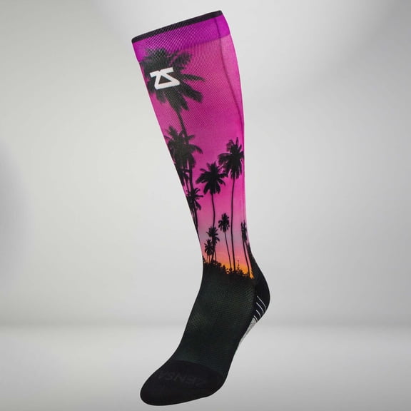 Tropical Palm Trees Compression Socks (Knee-High) XL / Magenta