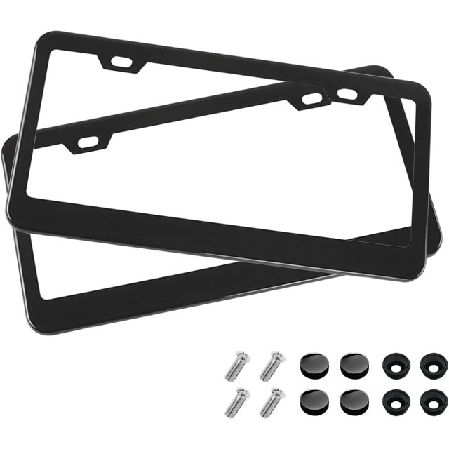 shiyou-Car License Plate Frame, 2 PCS Black Matte Stainless Steel License Plate Cover, Durable Rustproof Universal for Cars, SUVs, Vans with Anti-Theft Screw Set, Car Accessories for Men Women