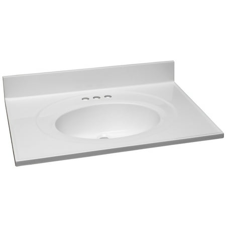 Design House Cultured Marble 31" x 22" Single Bowl Vanity Top with Centerset Mount and Backsplash, White