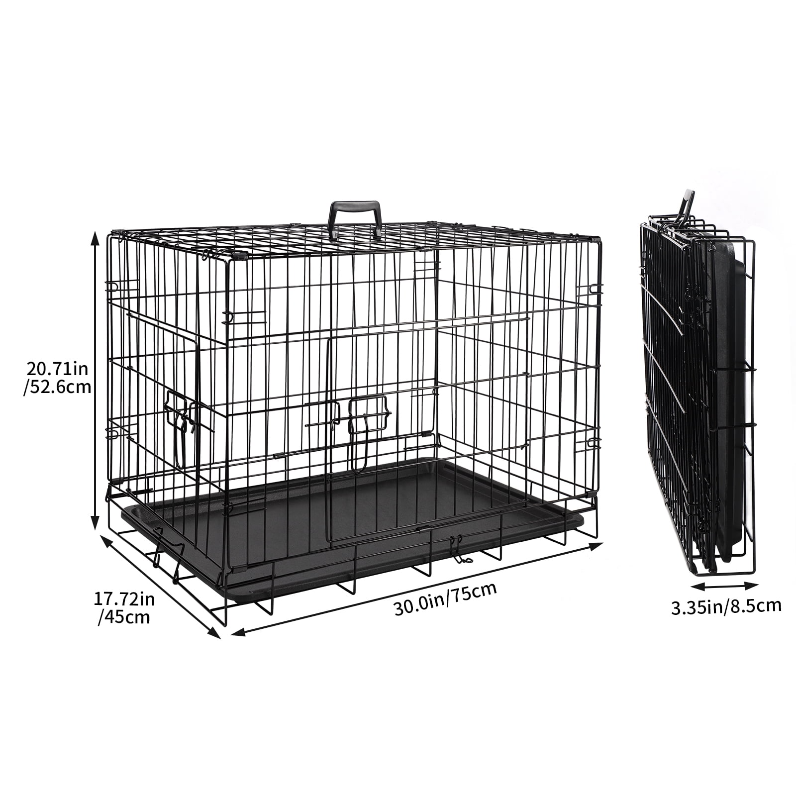 HiiKaa 30 in Small Dog Crate,Foldable Metal Dog Kennel,2-Door Puppy Cage with Tray for Indoor Travel