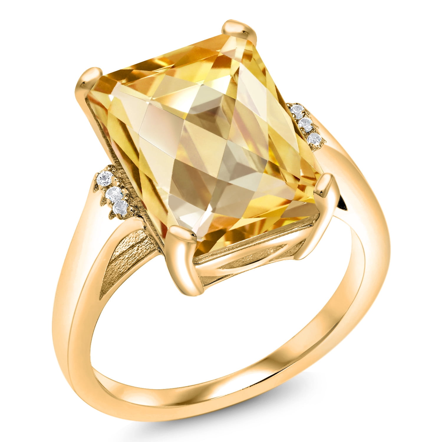Gem Stone King 6.83 Cttw Yellow Citrine Engagement Ring for Women | 18K Yellow Gold Plated Silver| Octagon Checkerboard 14X10MM | Gemstone November Birthstone | Size 6