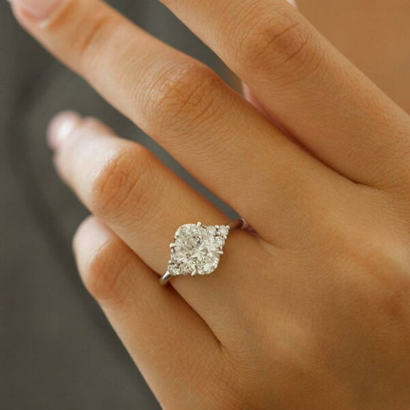 SOLITAIRE JEWELS 2.5CT Oval Cut Cluster Setting Moissanite Engagement Ring Solid 10k White Gold