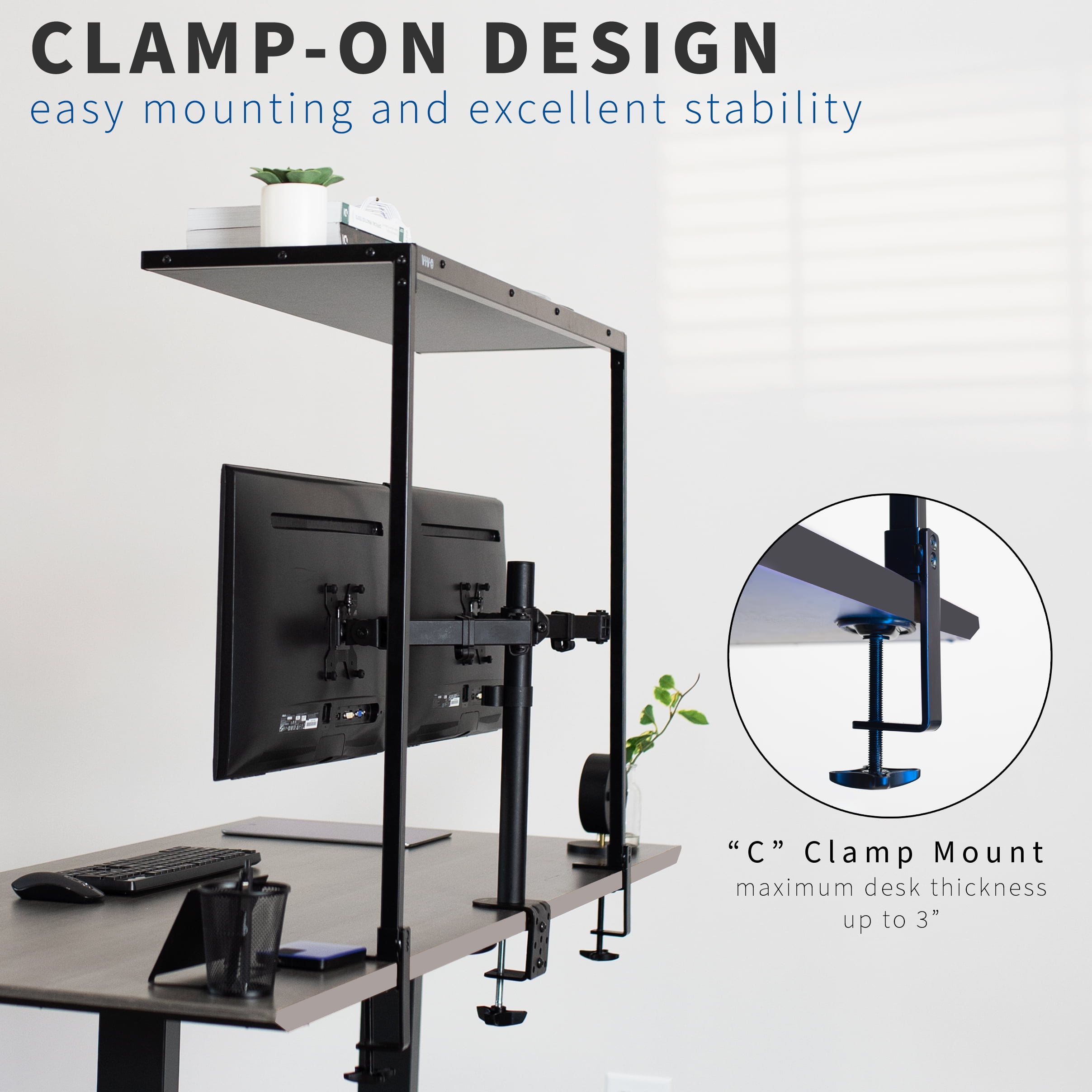 VIVO Black Clamp-on Overhead 42" Desk Shelf, Raised Accessory Platform Organizer