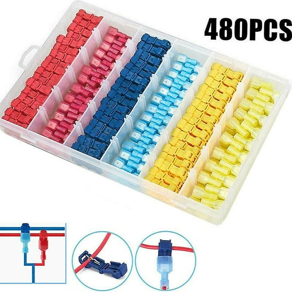 Terminals Wire Connectors T-tap Wire Gauge , Ant Clips Main Wire Branch Clips T-type Break-free Wire Clips Quick Connect Terminals (red, Blue, Yellow)