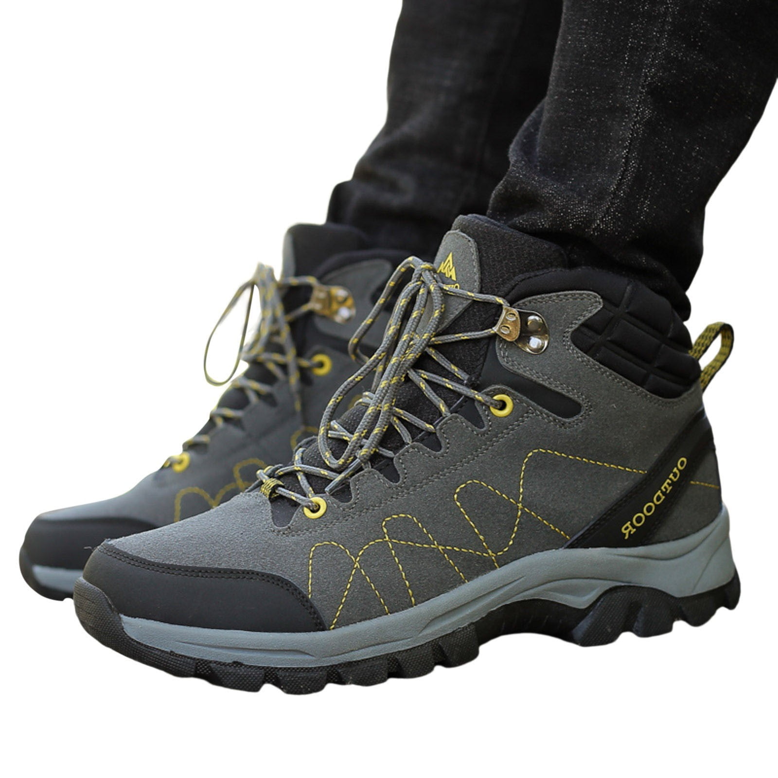 Durtebeua Men's Waterproof Hiking Boots Outdoor Mid Trekking Backpacking Mountaineering Shoes Dark Gray,7.5