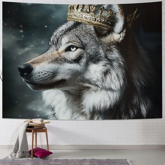 Patifu Wolf Crown Regal Tapestry Wall Hanging Unique Style for Home Decor, Vivid Graphic Art for Living Room Bedroom Apartment Farmhouse Dorm, Holiday Decoration 40x30inch