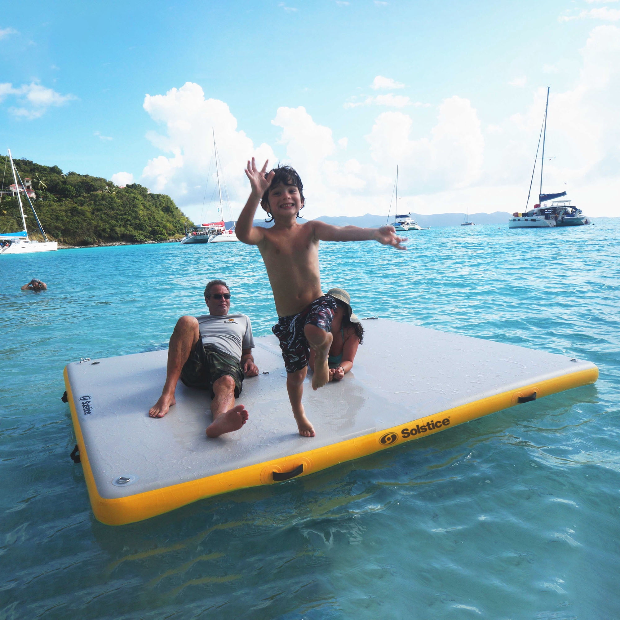 Swim Central Inflatable Private Solstice Drop Stitch Lake Dock Raft - 10' - White and Yellow