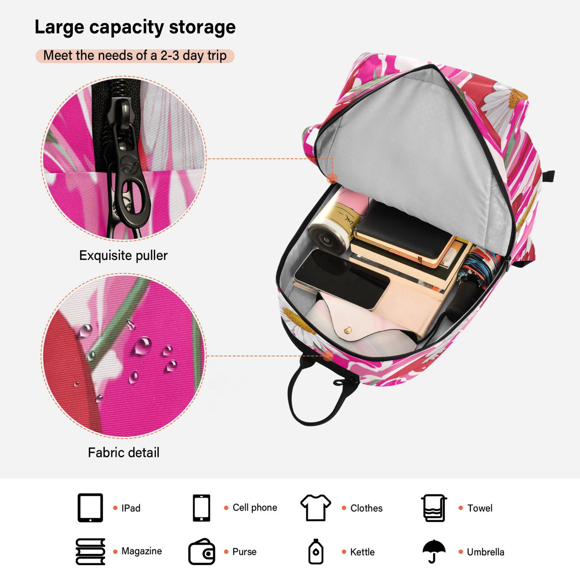 2 Racquet Holder Tennis Backpack Tennis Racket Covers Gym Bags Cherries and Daisies