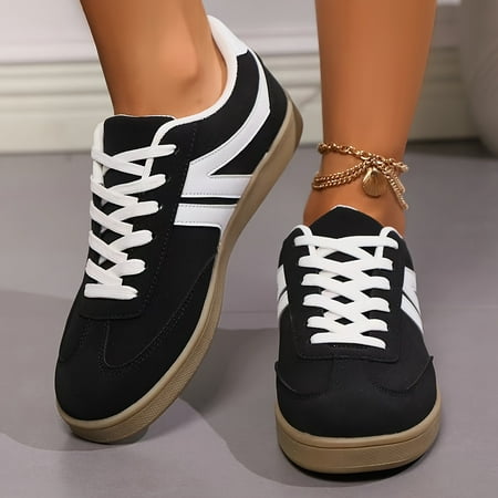 Women s solid color casual sneakers  lace up platform soft sole walking shoes  comfort low-top commute footwear