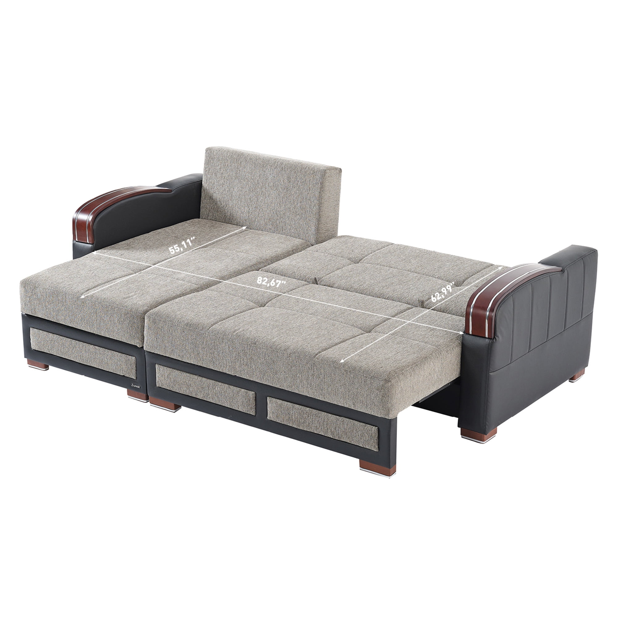 Ottomanson 96" Convertible Sectional Sofa with Storage, Chenille L-Shaped Couch for Living Room, Gray