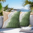 thumbnail image 4 of Outdoor Pillow Cover Green Gray Beige Wave Beach Set of 2 Waterproof Throw Pillowcases Abstract Stripes Decorative Patio Furniture Pillows for Couch Garden Indoor & Outdoor Use, 4 of 9
