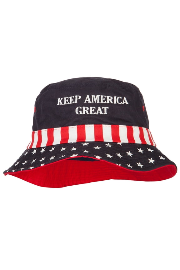 Keep America Great Two Line Letters Embroidered USA Flag Bucket Hat - White Red Blue L