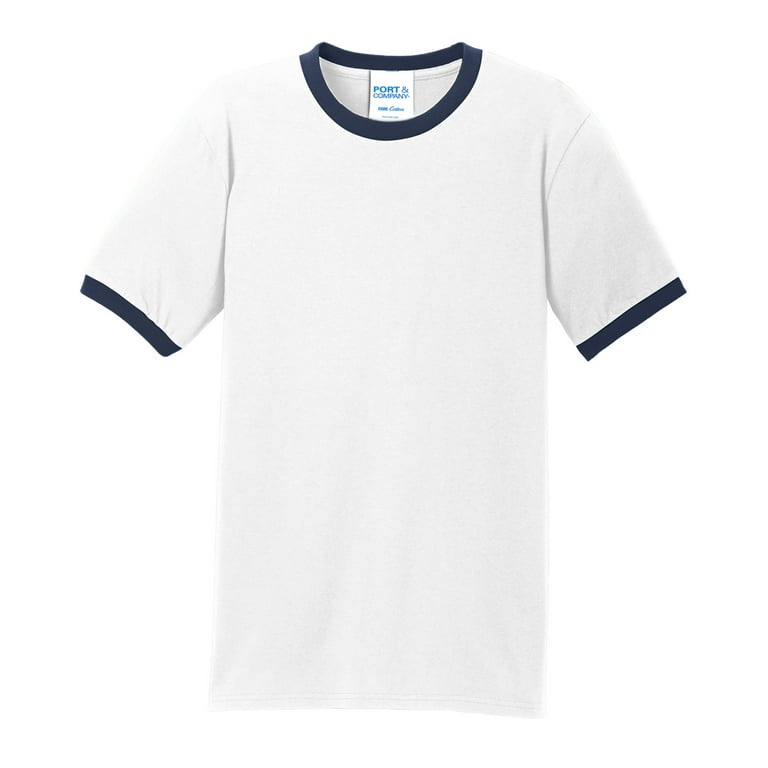 Mens Short Sleeve Core Cotton Soft Classic Ringer Tee White/Navy X