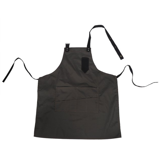 Delantal de chef unisex gris con bolsillos prácticos para aventuras culinarias
