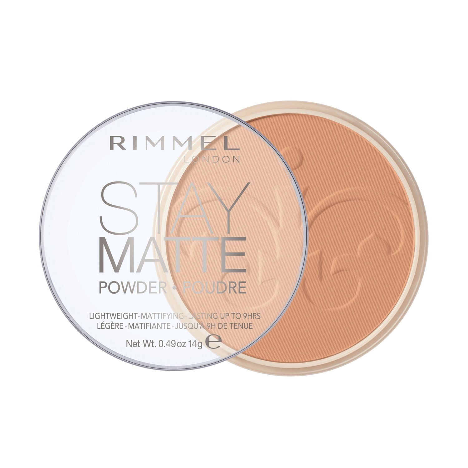 Rimmel Poudre pressée Stay Matte, texture légère et crémeuse, couvrance élevée, contrôle durable de la brillance jusqu'à 5H, 100% Sans Cruauté