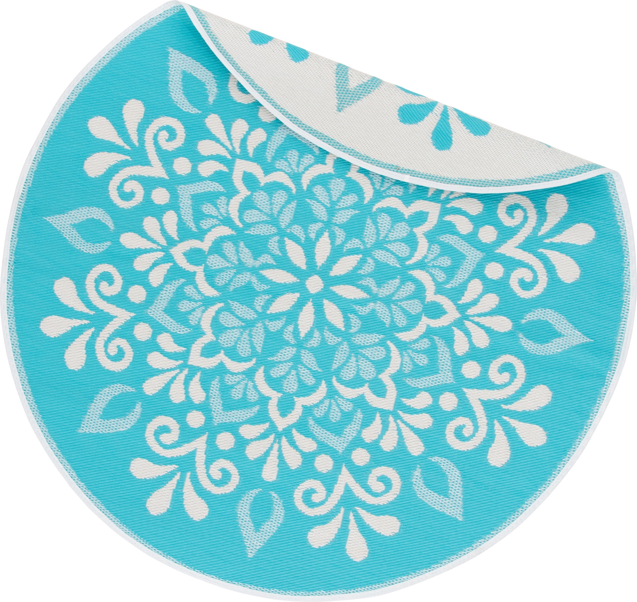 Mainstays 6 ft Round Blue Aqua Medallion Reversible Outdoor Area Rug